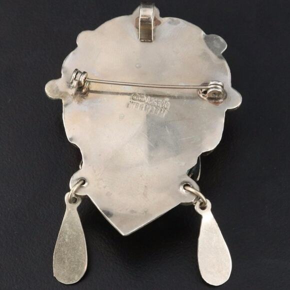 Vintage Mexican Carved Fluorite Warrior Brooch / Pendant - Picture 4 of 5